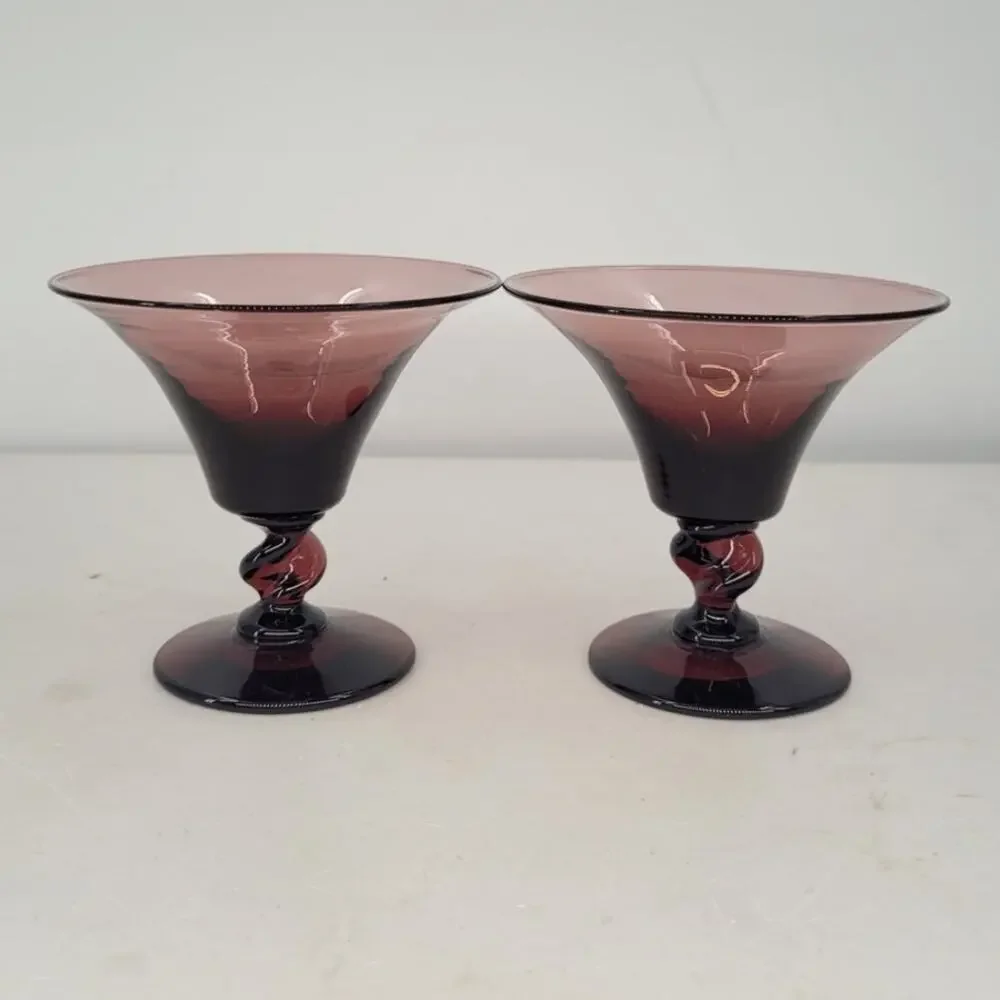 Vintage Empoli Amethyst Champagne Glasses Purple Twisted‎ Stem Pair 2-4